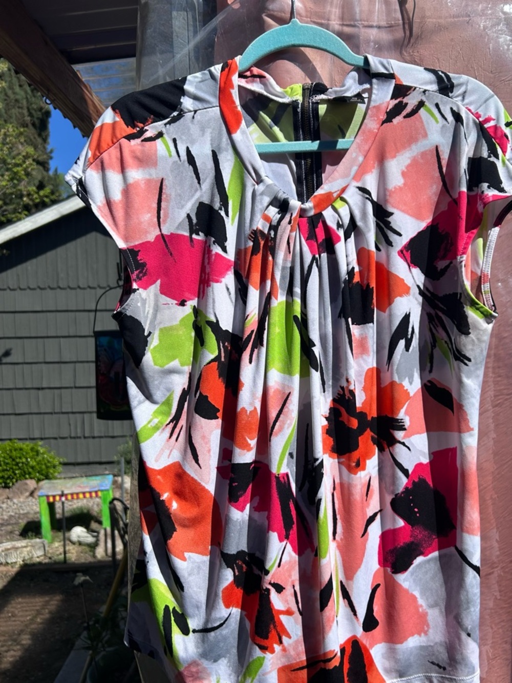 Worthington floral  Pleated Cap-Sleeve Blouse - Bright Multi sz XL